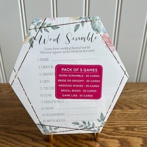 Kate Aspen Hexagonal Floral Word Scramble Game Set. Pack of 5 Party Games